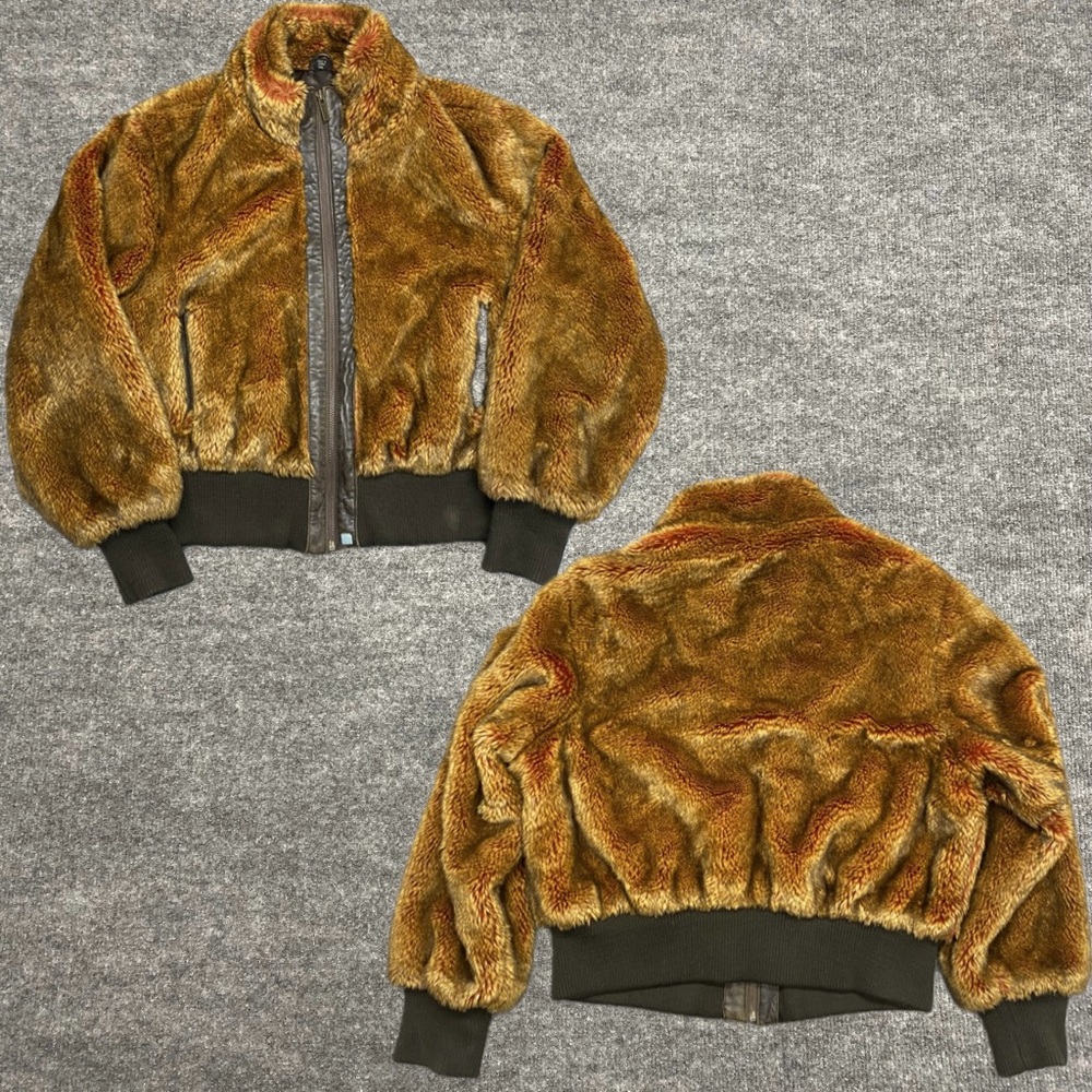 Y2K Azzure Leather Brown Faux Fur Coat Size 2XL